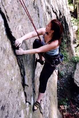 [Megan climbing <i>Gamma Flake</i>]